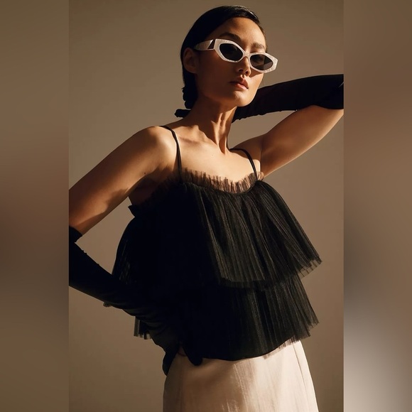 NWT Anthropologie Pleated Black Tulle Top Small - Picture 4 of 7